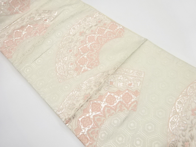 アンティーク　地紙に花更紗模様織り出し袋帯（着用可）